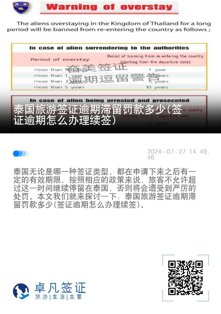 泰国旅游签证逾期滞留罚款多少(签证逾期怎么办理续签)